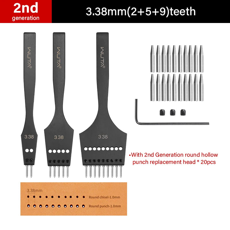 WUTA 2nd Generation Sharp Head Replaceable Pricking Iron Removable Round Hole Punch Leather Craft Chisel DIY Leather Tools