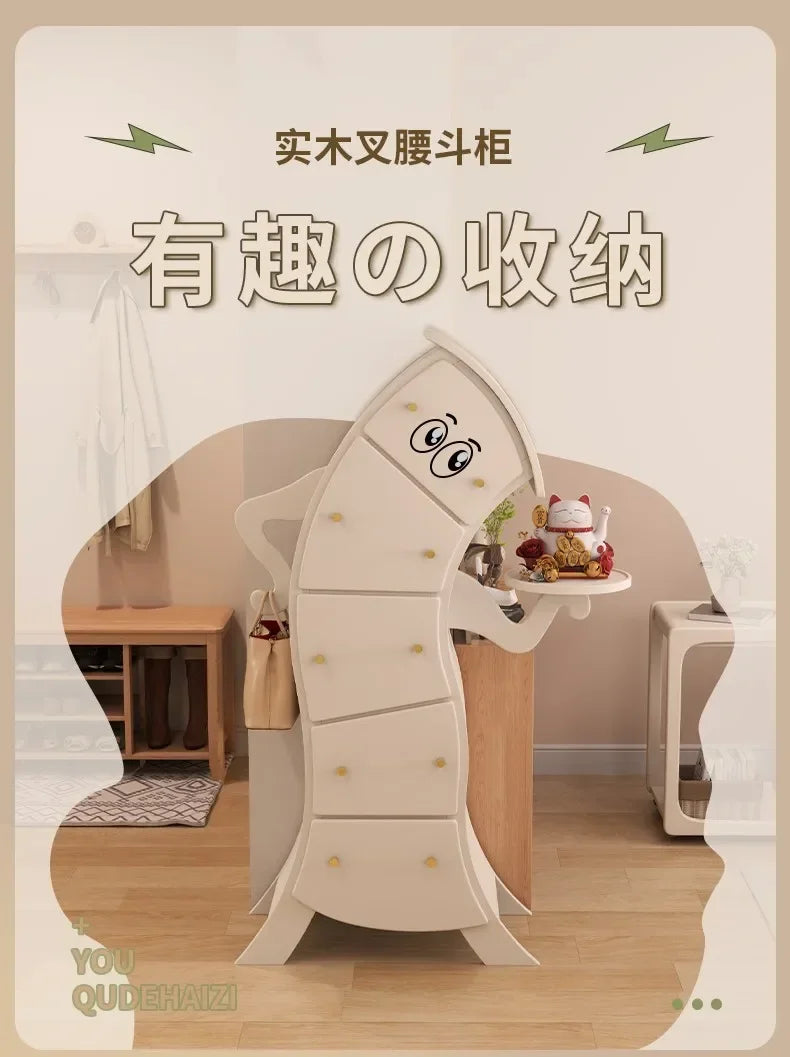 Solid Wood Fork Waist Chest of Drawers Living Room Bedroom Storage Cabinet Robot Light Luxury Modern Locker Crooked Cabinet