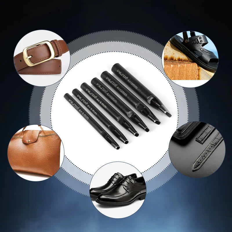 WUTA Basic Series 3-7 Pcs Oblong Leather Punch Tools Set Oval Belt Hole Puncher Watch Band Flat Hollow Punches Diy Craft Tools