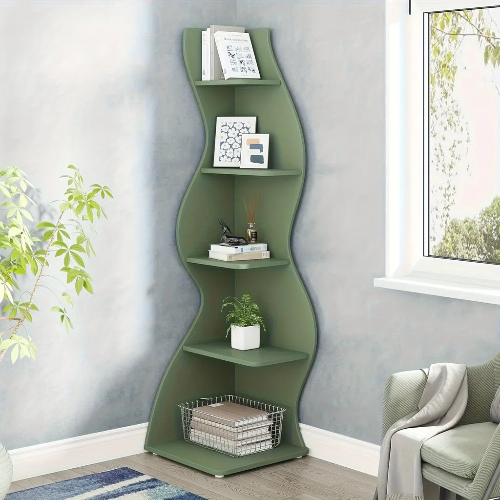 Modern 5-Tier Corner Bookshelf Wall Mounted Floating Shelves Unit Space Saving Storage for Living Room Home Office Bookcase.