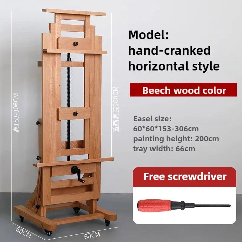Beech Wood Professional Grade Easel Single Rocker Height Adjustable Horizontal Vertical Solid Wood Floor Standing Large Easel