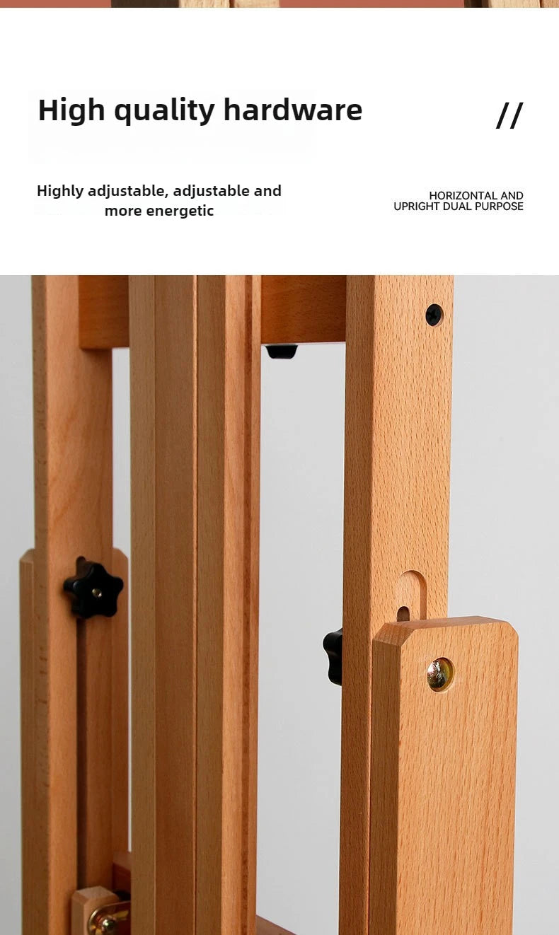 Beech Wood Professional Grade Easel Single Rocker Height Adjustable Horizontal Vertical Solid Wood Floor Standing Large Easel