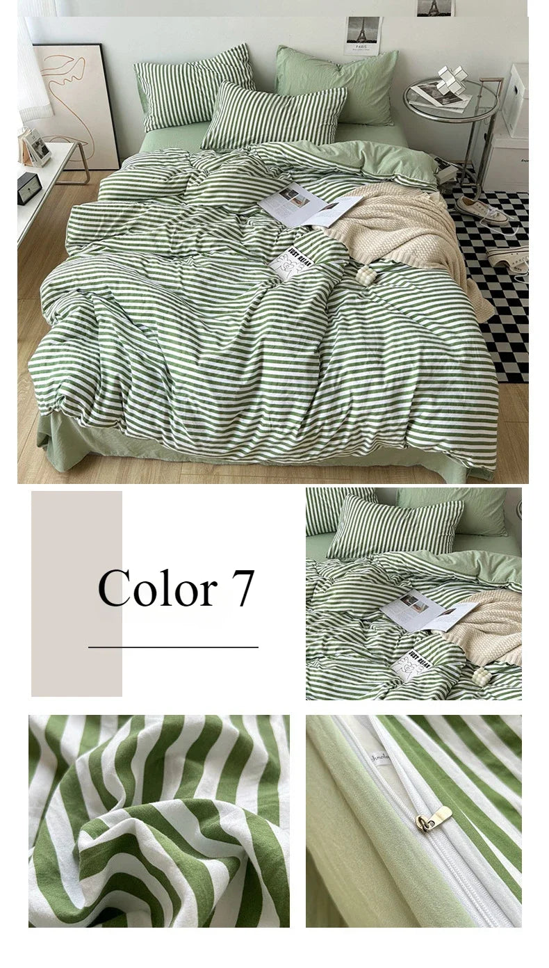Stripe Bedding Comforter Set with Pillowcase bed sheet Single Full Size Bed Linen Duvet Cover Set Queen/King Double Single Bed