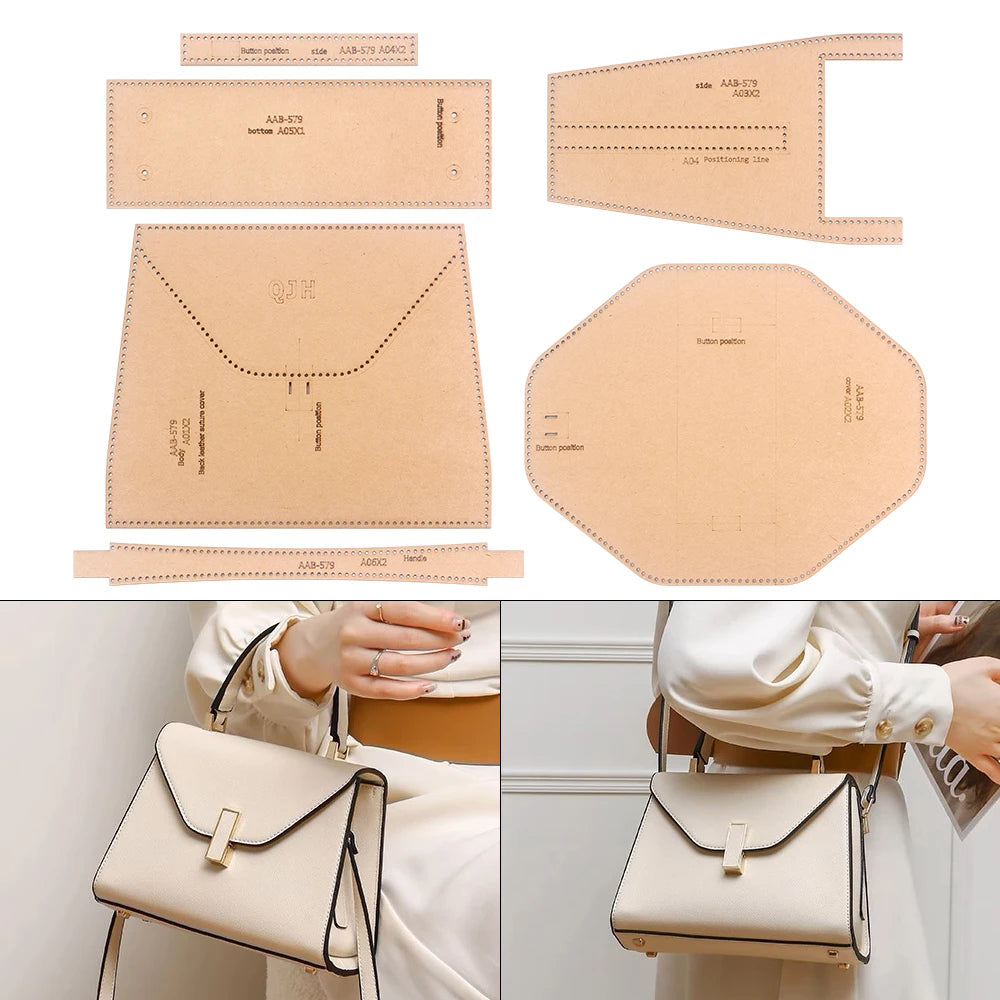 Large Capacity Women's Shoulder Bag, Stylish Handbag, Kraft Paper Template with Holes,DIY Leather Handmade Crafts-Special Gift