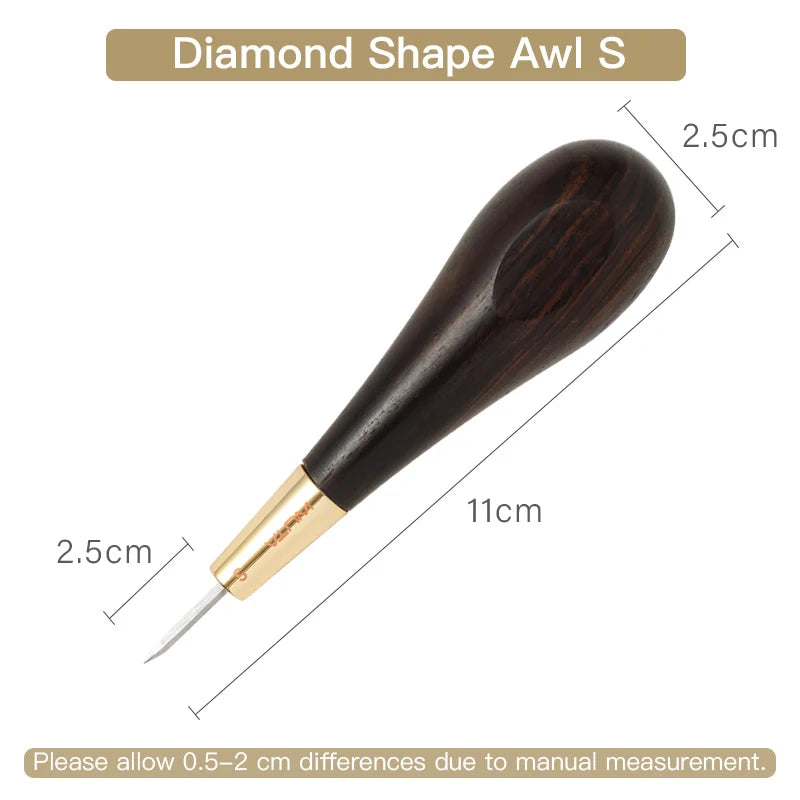 WUTA 2nd Generation Leather Stitching Awl Diamond Shape Ebony Blackwood & Brass Craft Tool Hand Sewing Awl DIY Stitcher Taper