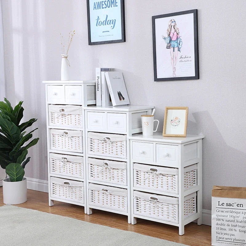 Countryside  Living Room Furniture Wood Cabinets with Rattan Basket Drawerdrawer type storage Living room cabinet