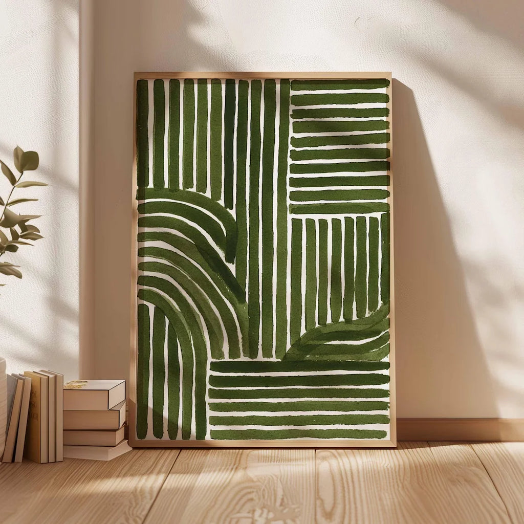 Green Abstract Line Art Print – Modern Minimalist Geometric Poster, Contemporary Wall Decor, Mid Century Inspired Artwork