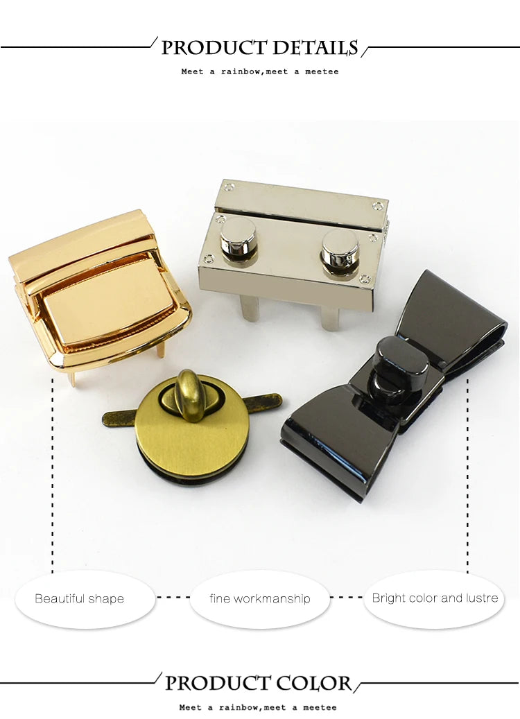 Deepeel 2Pcs Metal Lock Buckles for Women's Bags Turn Twist Locks Shoulder Bag Decor Closure Latch Clasp DIY Hardware Accessory