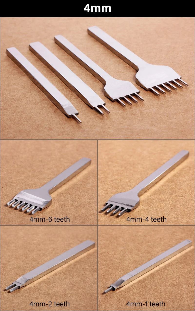 WUTA 1/2/4pcs Leather Chisel Diamond Hole Punch Stitching Tool French Style Pricking Iron DIY Craft Tools Completely Polished