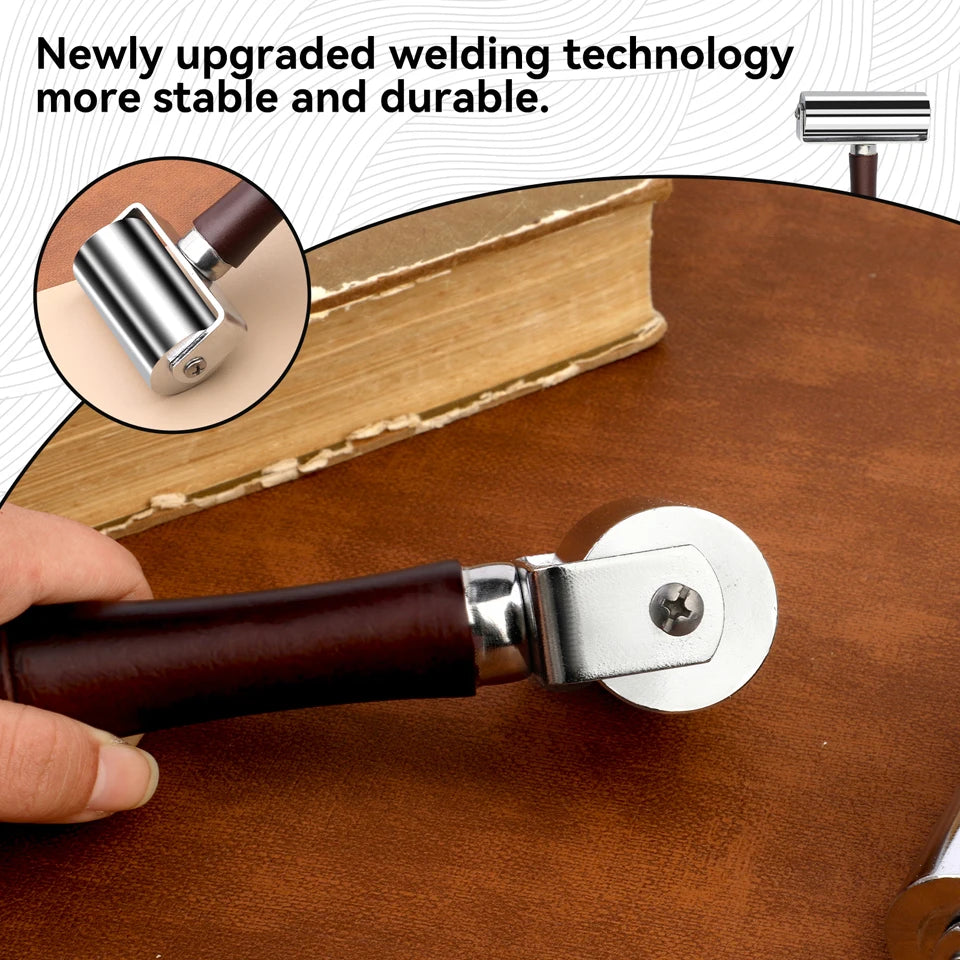 KRABALL Leather Press Edge Roller with Wooden Handle Leather Roller Tool Edge Creaser Leather Craft Laminating Working Tool