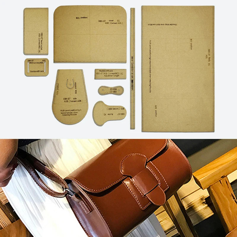 YOMDID 9PCS Handmade Leather Shoulder Bag Making Kraft Template DIY Crossbody Bag Kraft Stencil Leather Craft Handmade Template