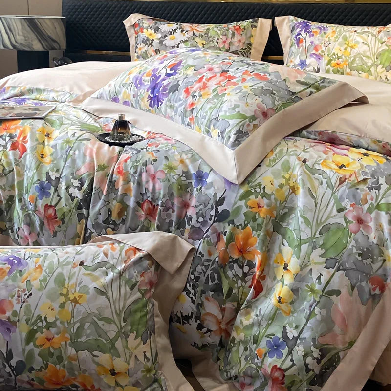 100% Cotton Luxury Hotel Style Bedding Set Queen King Size Solid Color Embroidery Duvet Cover Flat/Fitted Bed Sheet Pillowcases