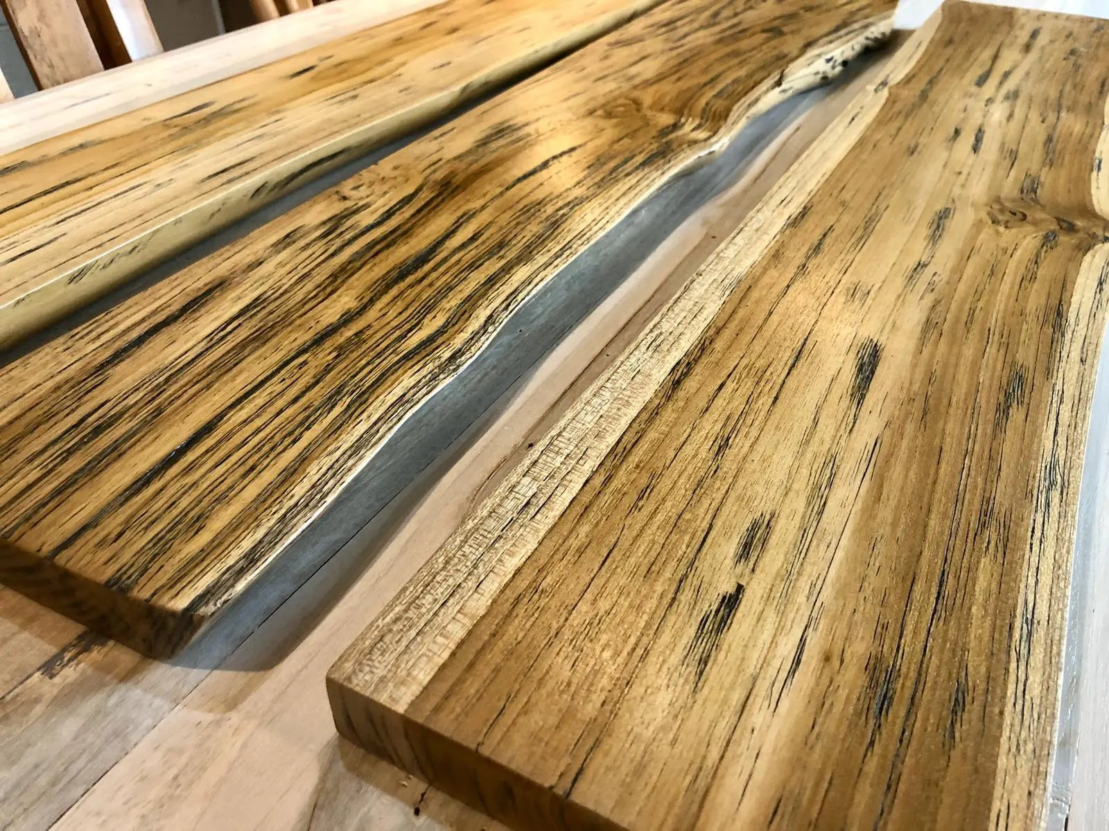Rustic Live Edge Solid  Wood Floating Shelf with Hardware in Indoor