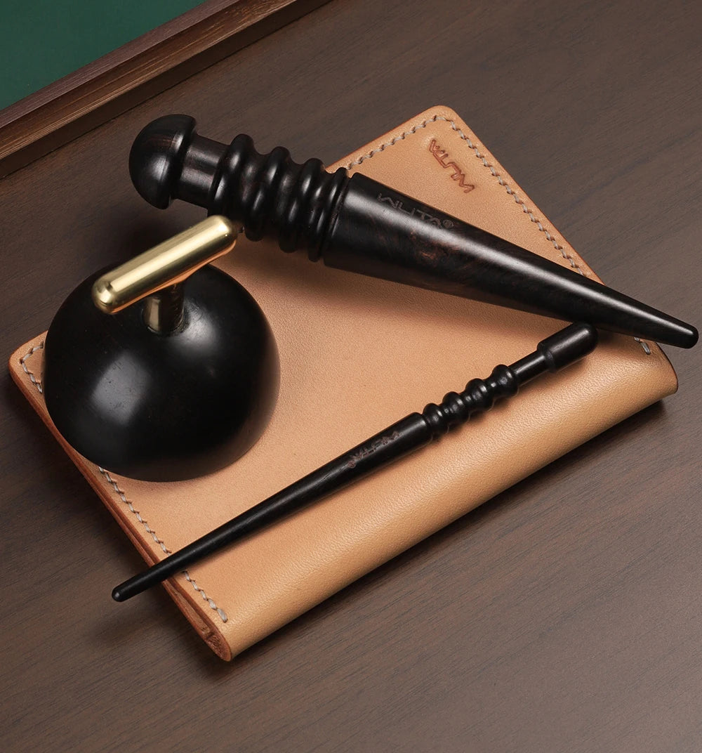 WUTA 1PC Pro Leather Edge Burnisher High Density Ebony Black Wood Slicker Upgrade Burnishing & Polishing DIY Leather Craft Tools