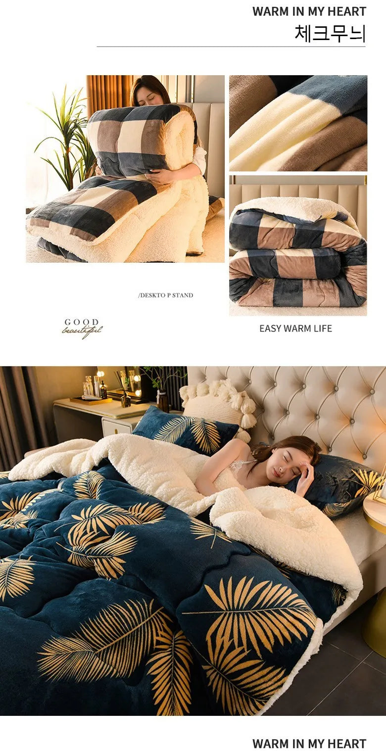 Winter Bedding Thick Quilt Blanket Thickened Warm Flannel Fleece Comforter for Cold Nights Set Bed Duvets Quilts the Blankets