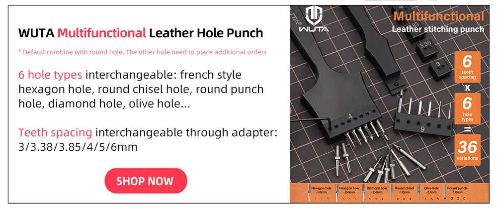 WUTA 2nd Generation Sharp Head Replaceable Pricking Iron Removable Round Hole Punch Leather Craft Chisel DIY Leather Tools