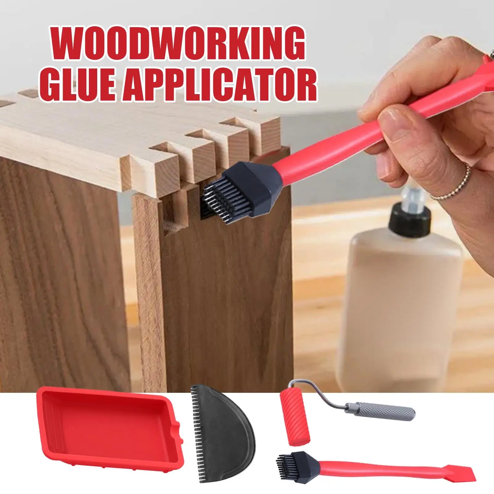Wood Glue Roller Handheld Glue Roller with Tray Portable Hand Tool Include Brush And Spreader Woodworking Gluing Kit For Crafts