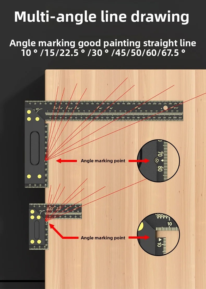 Woodworking Right-angle Marking Ruler Hole Location Multifunctional Stable Angle Marker Durable High Precision Measuring Tools