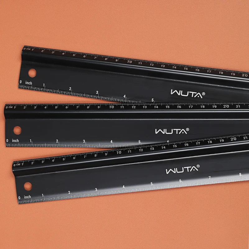 WUTA Leather Cutting Ruler Safety Ruler Titanium Plated Stainless Steel Protective Ruler Metal 30cm 12 inch Non-slip Craft Tools