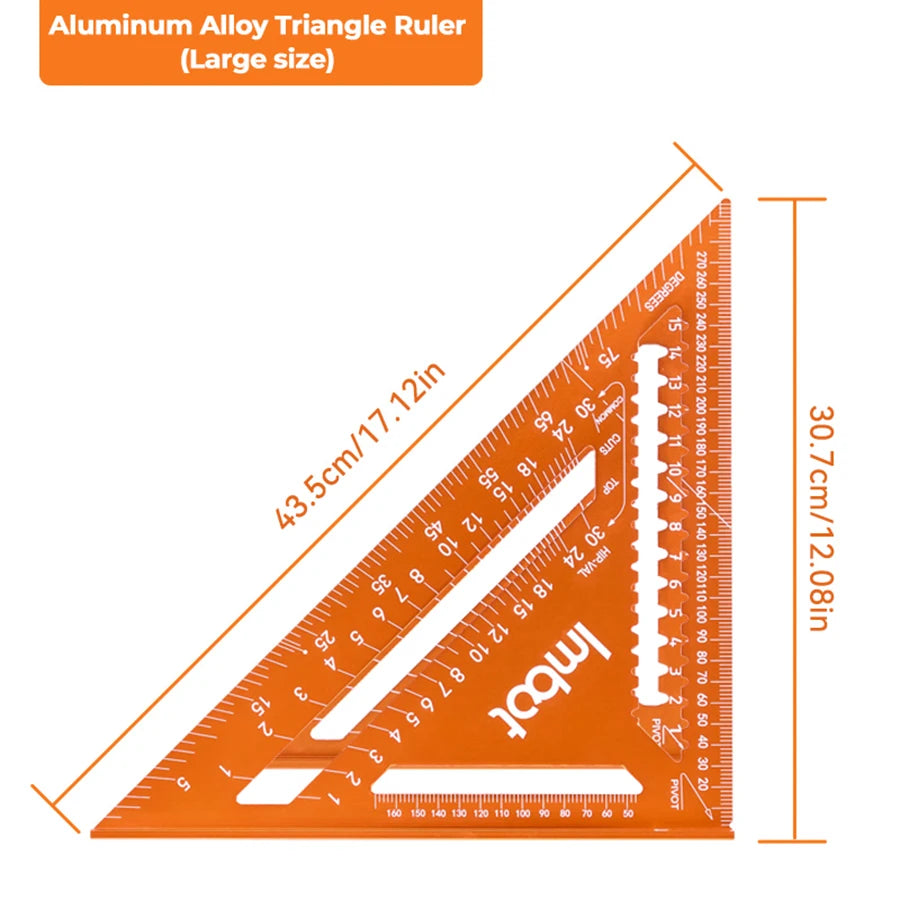 Aluminum Alloy Double Scale Triangle Ruler Angle Ruler Carpenter Triangle Square Rafter Tool Mensurement Tool for Woodwork