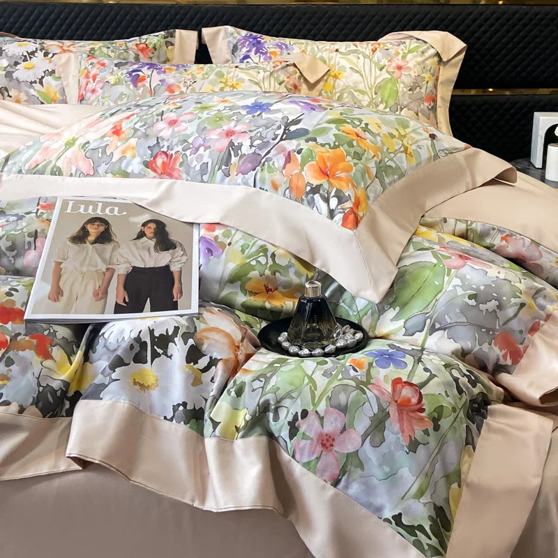 100% Cotton Luxury Hotel Style Bedding Set Queen King Size Solid Color Embroidery Duvet Cover Flat/Fitted Bed Sheet Pillowcases