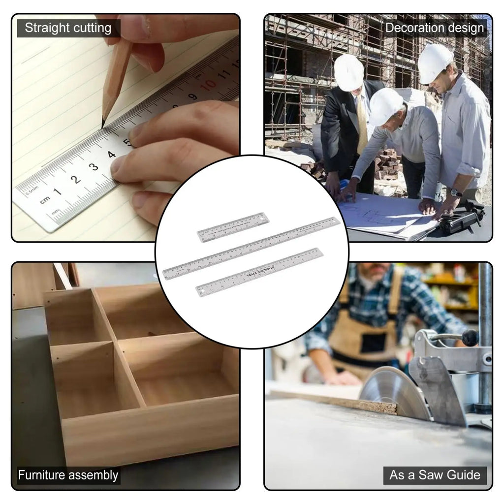 6/12/18 Inch Optional Stainless Steel Metal Ruler with Cork Backing, Inch and Centimeters Non-slip Rulers Measuring Tools