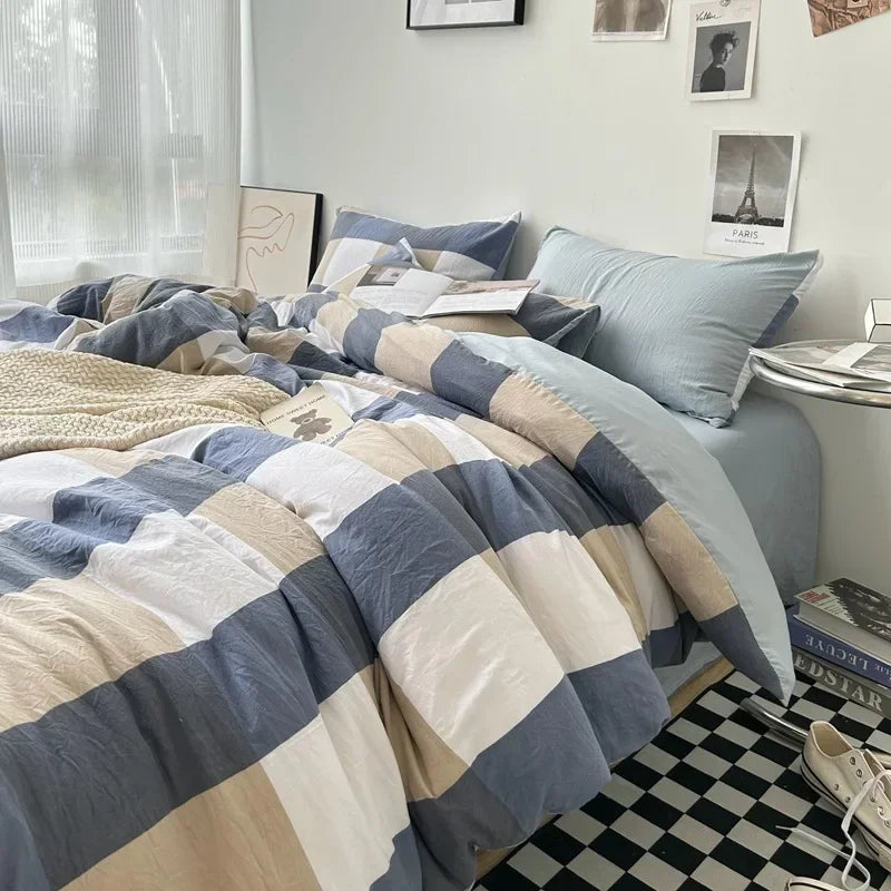 Stripe Bedding Comforter Set with Pillowcase bed sheet Single Full Size Bed Linen Duvet Cover Set Queen/King Double Single Bed
