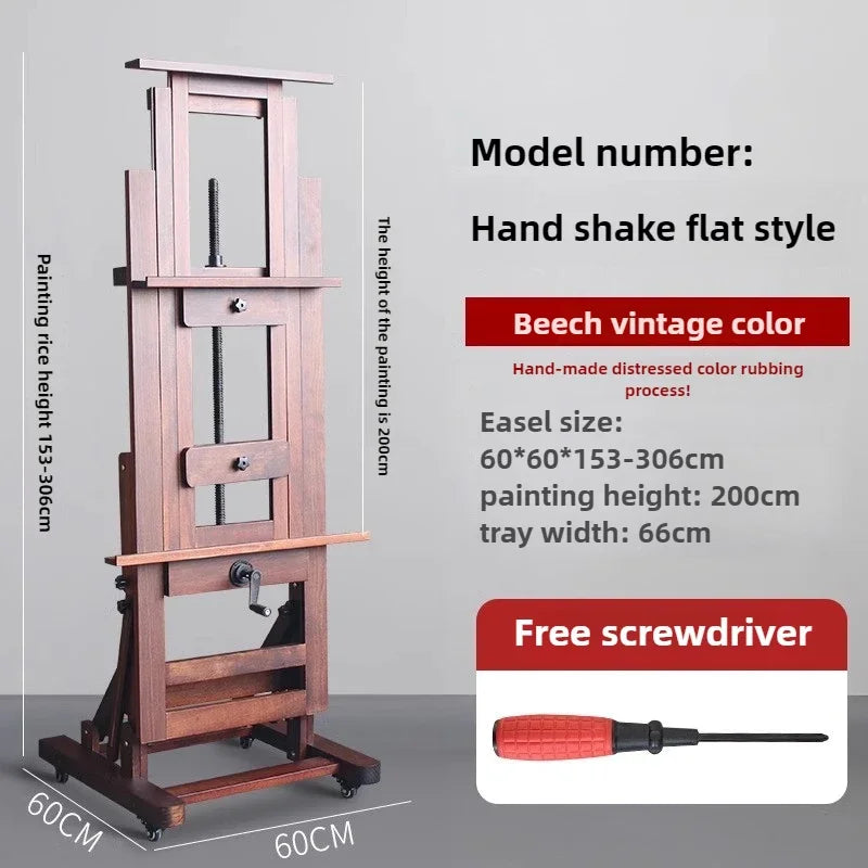 Beech Wood Professional Grade Easel Single Rocker Height Adjustable Horizontal Vertical Solid Wood Floor Standing Large Easel