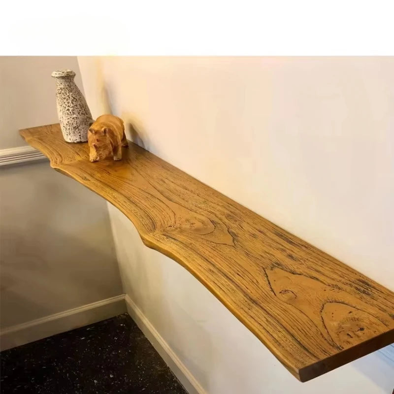Rustic Live Edge Solid  Wood Floating Shelf with Hardware in Indoor