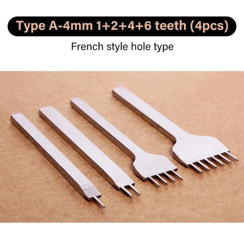 WUTA 1/2/4pcs Leather Chisel Diamond Hole Punch Stitching Tool French Style Pricking Iron DIY Craft Tools Completely Polished