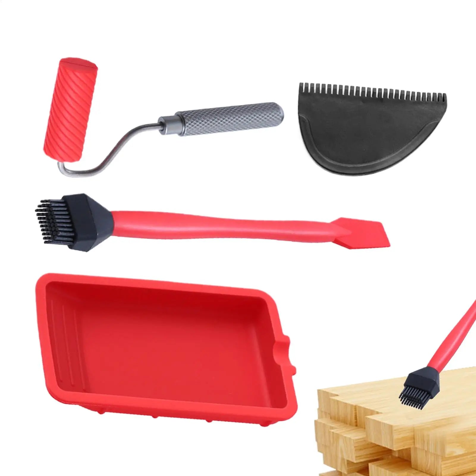 Wood Glue Roller Handheld Glue Roller with Tray Portable Hand Tool Include Brush And Spreader Woodworking Gluing Kit For Crafts