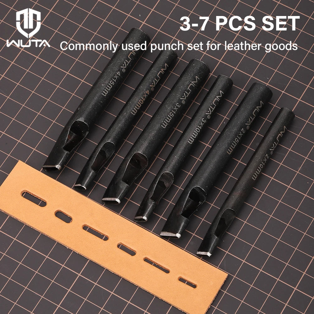WUTA Basic Series 3-7 Pcs Oblong Leather Punch Tools Set Oval Belt Hole Puncher Watch Band Flat Hollow Punches Diy Craft Tools