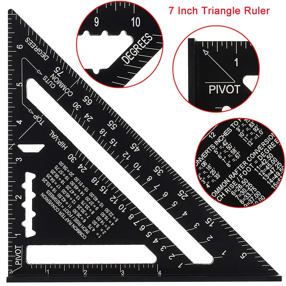 7'' /12" Rafter Square Carpenter Measuring Layout Tool Alloy Metal Triangle Ruler Protractor for Woodworking and Carpentry
