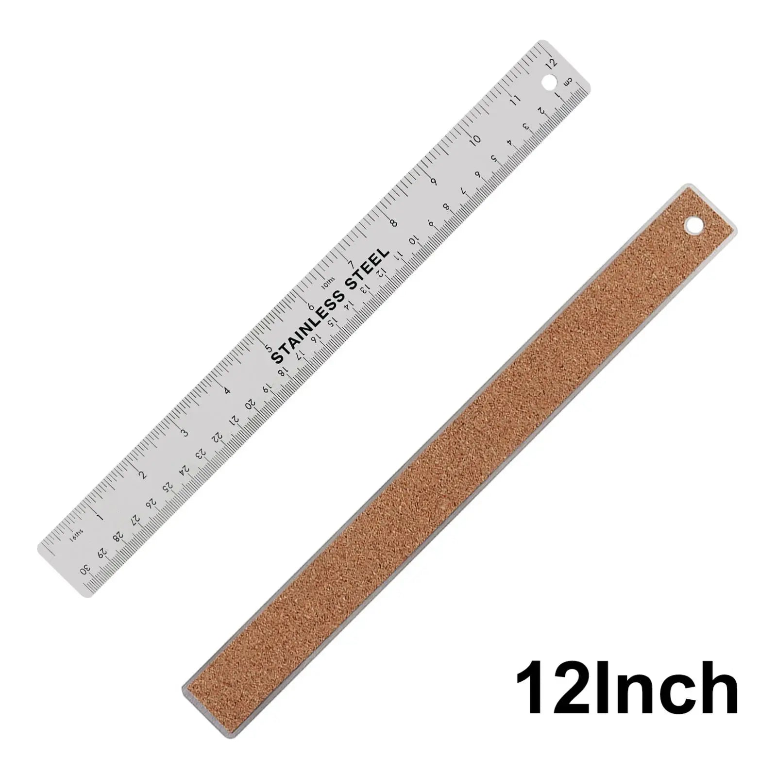 6/12/18 Inch Optional Stainless Steel Metal Ruler with Cork Backing, Inch and Centimeters Non-slip Rulers Measuring Tools