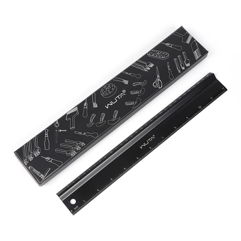 WUTA Leather Cutting Ruler Safety Ruler Titanium Plated Stainless Steel Protective Ruler Metal 30cm 12 inch Non-slip Craft Tools