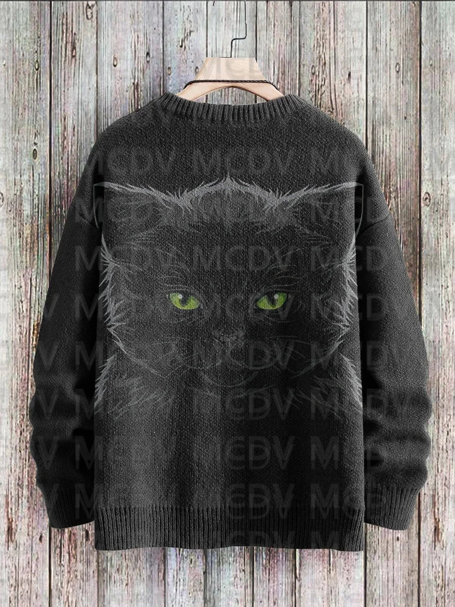 Unisex Vintage Cat Art Print Classic Sweater Men's For Women's Pullover