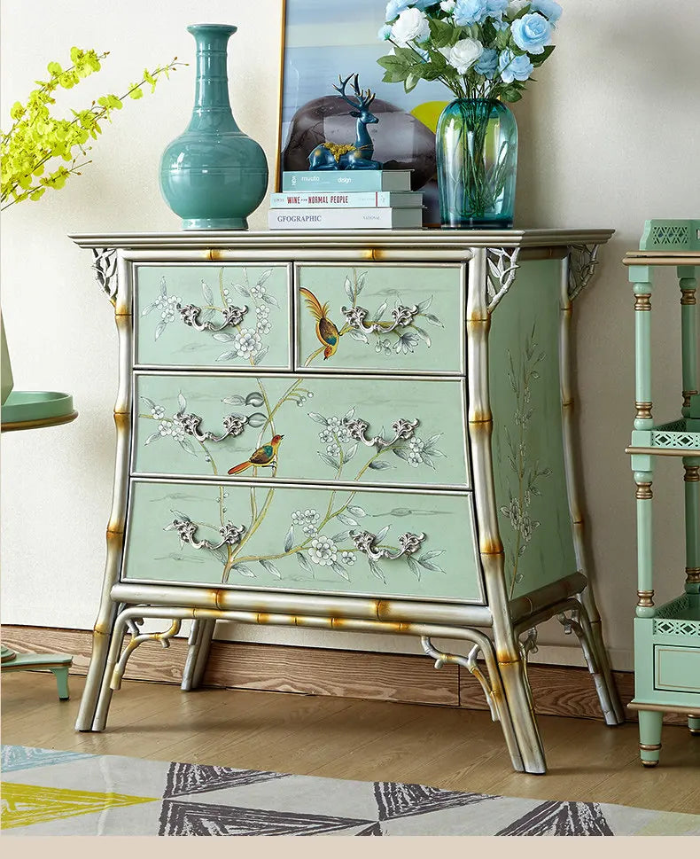 Retro entrance cabinet painted four-chest cabinet living room decorative dining side cabinet