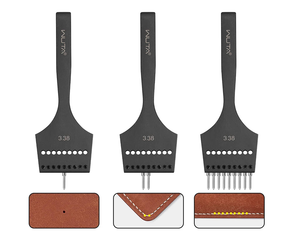 WUTA 2nd Generation Sharp Head Replaceable Pricking Iron Removable Round Hole Punch Leather Craft Chisel DIY Leather Tools