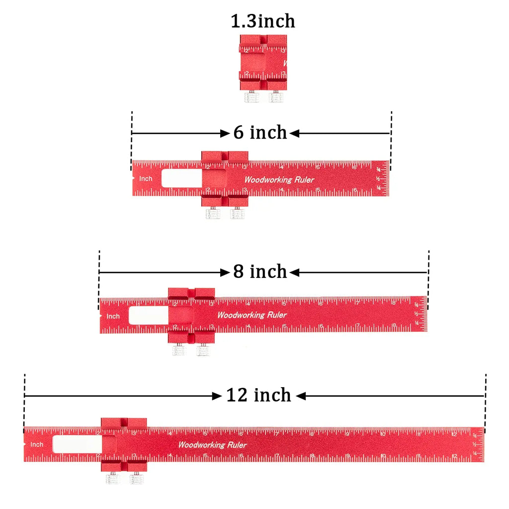 Woodworking Ruler Precision Pocket Rule 12, 8, 6 Inch Metal Slide Stop Marking Ruler Metric Inch Measuring Wood Working