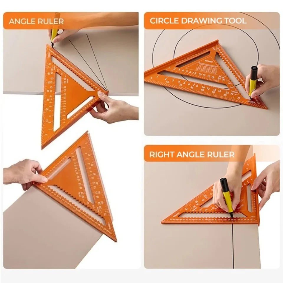 Aluminum Alloy Double Scale Triangle Ruler Angle Ruler Carpenter Triangle Square Rafter Tool Mensurement Tool for Woodwork