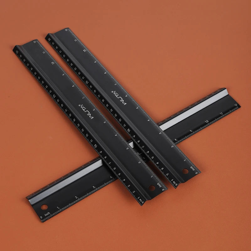WUTA Leather Cutting Ruler Safety Ruler Titanium Plated Stainless Steel Protective Ruler Metal 30cm 12 inch Non-slip Craft Tools