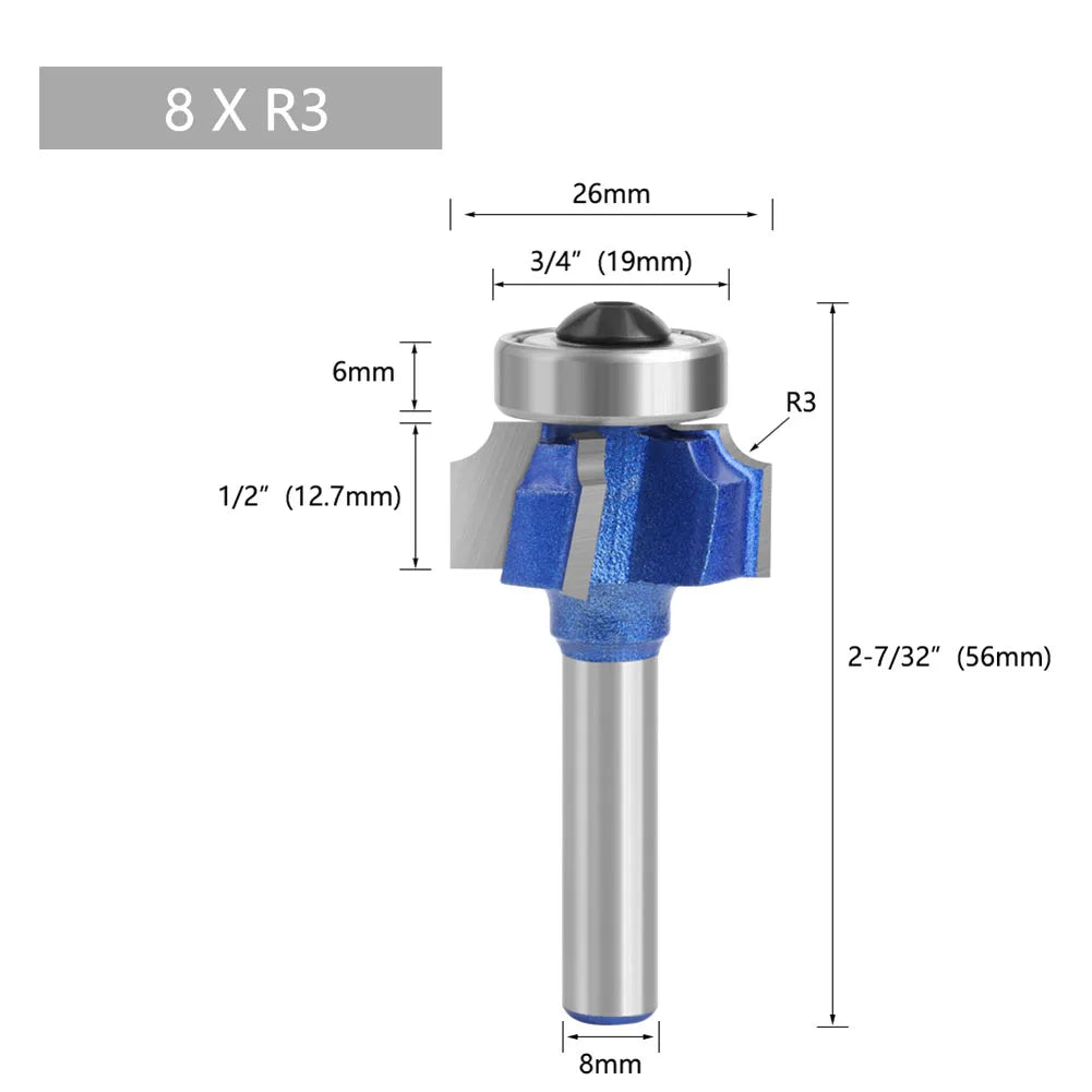 8mm Shank Router Bit Woodworking Blue For Hand Making Drawer Milling Cutter R1 R2 R3 Wood Router Bit Practical