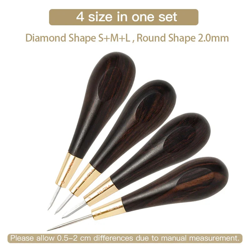 WUTA 2nd Generation Leather Stitching Awl Diamond Shape Ebony Blackwood & Brass Craft Tool Hand Sewing Awl DIY Stitcher Taper