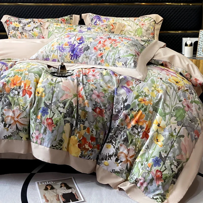 100% Cotton Luxury Hotel Style Bedding Set Queen King Size Solid Color Embroidery Duvet Cover Flat/Fitted Bed Sheet Pillowcases