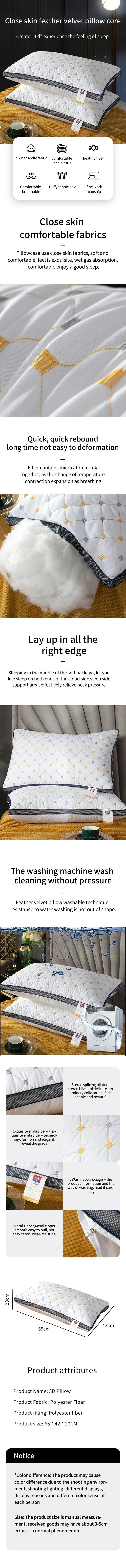 Polyester Pillow Insert for Adults - Hotel & Home Use Soft White Rectangular Bedding Core Durable Pillow for Dorm & Household