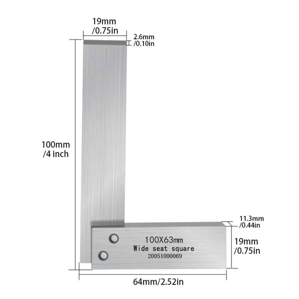 4-inch high-precision wide-base right-angle ruler, 90-degree angle ruler, woodworking hardware measuring tool with case