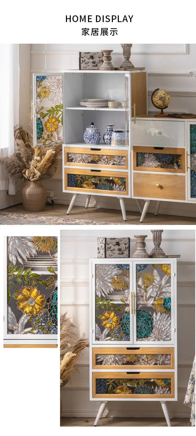 American Hand-painted Living Room Cabinets Sideboards Foyer Side Cabinet Light Luxury Wine Cabinet Drawer Living Room Furniture