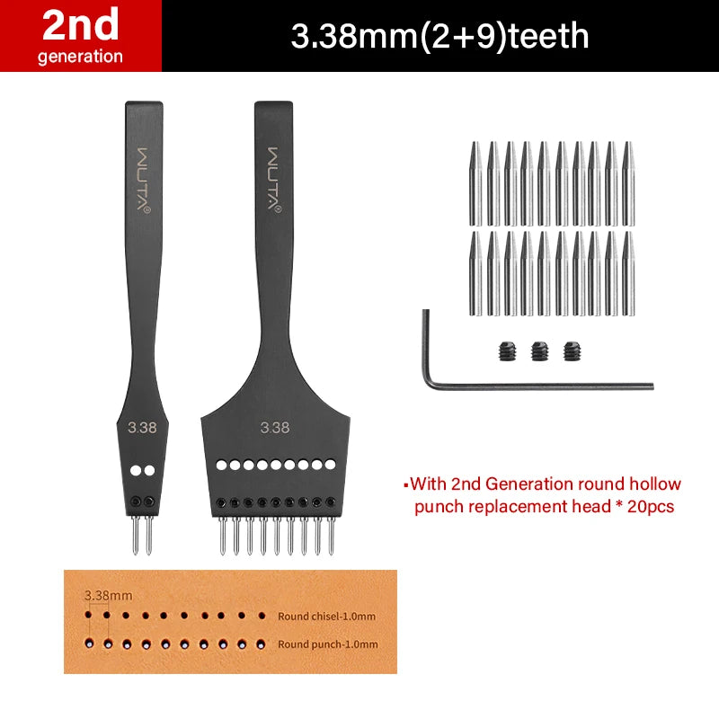 WUTA 2nd Generation Sharp Head Replaceable Pricking Iron Removable Round Hole Punch Leather Craft Chisel DIY Leather Tools