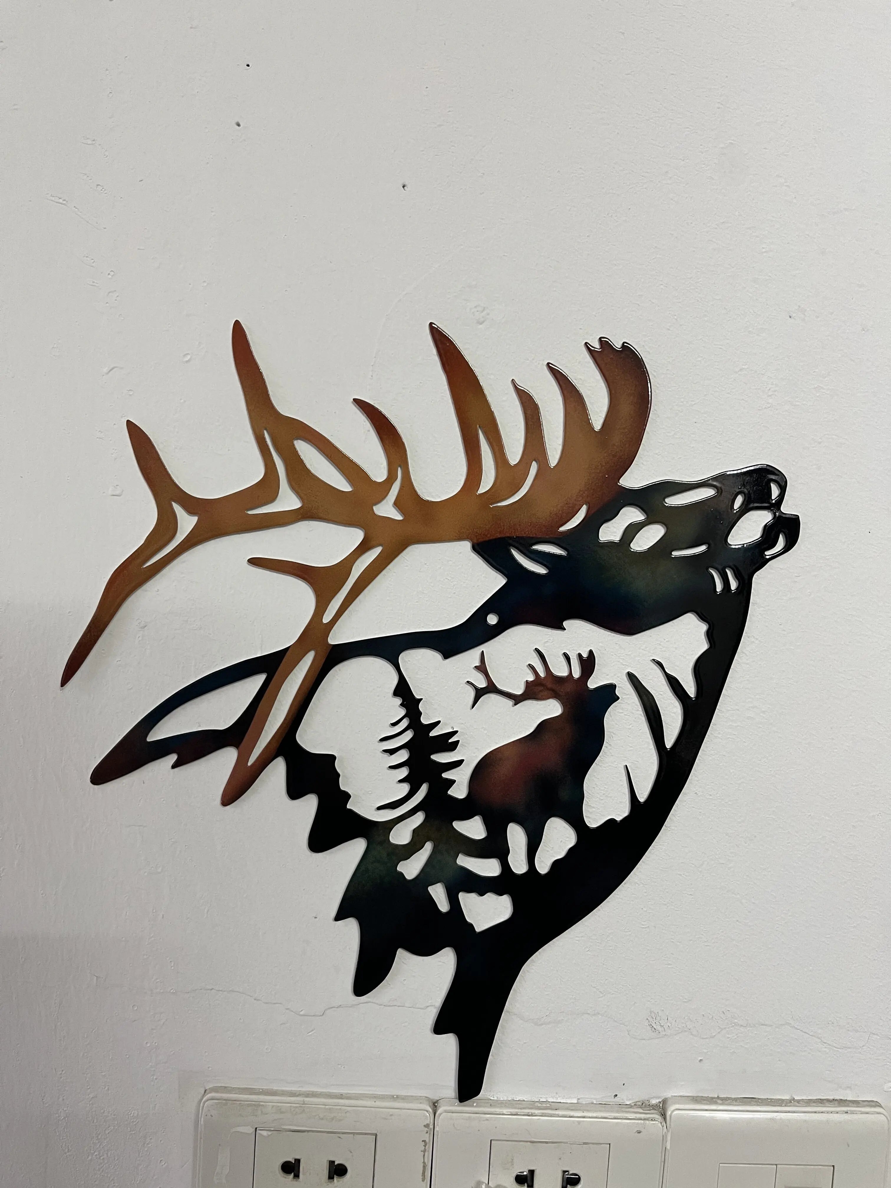 1pc Left/Right Elk Deer Metal Wall Art Sculpture Silhouette Craft With Rustic Cabin Decor Finish Wall Country House Decorative F
