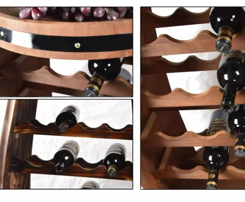 Solid Wood Wine Rack Oak Barrel Modelling Creative Wine Cellar Aesthetic Luxury Display Decoration Retro Shelf Bar Furniture